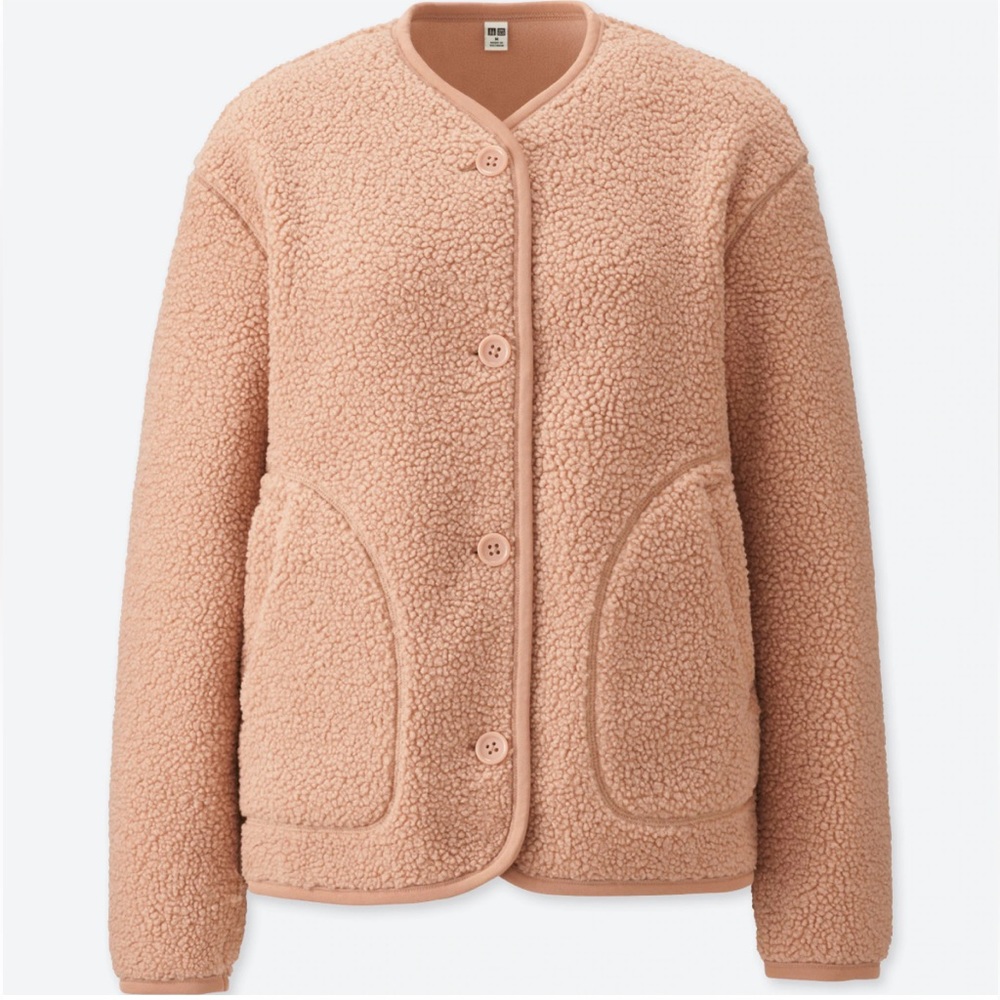 EUC Uniqlo Collarless Fleece Teddy Jacket, Size XS